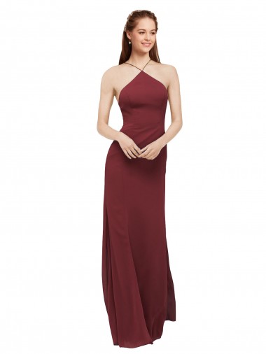 Long Burgundy Sleeveless Sheath Open Back Formal Dress / Bridesmaid Dress Birmingham