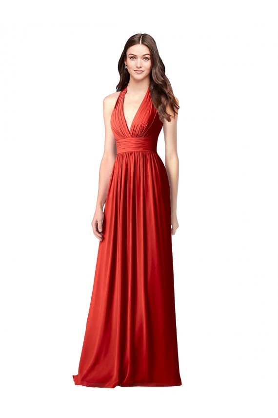 Long Red Sleeveless A-Line Open Back Bridesmaid Dress / Formal Dress Birmingham