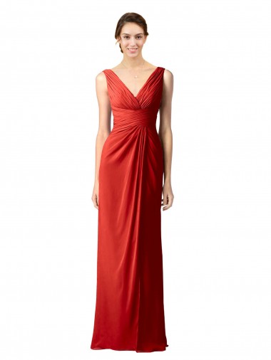 Long Red Sleeveless Sheath V-Back Bridesmaid Dress Birmingham