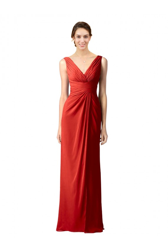Long Red Sleeveless Sheath V-Back Bridesmaid Dress Birmingham
