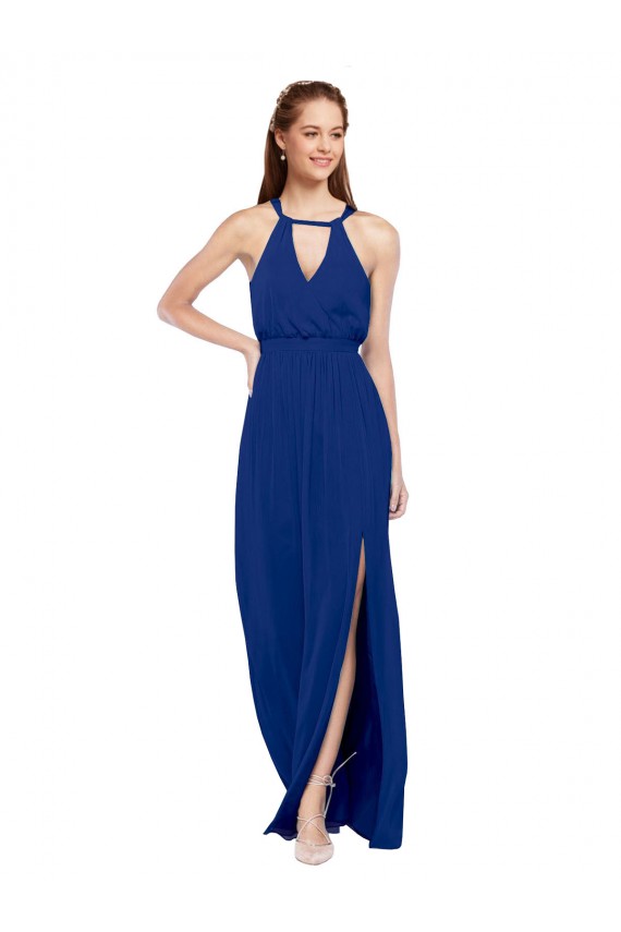 Long Royal Blue Sleeveless A-Line Side Slit Bridesmaid Dress Birmingham