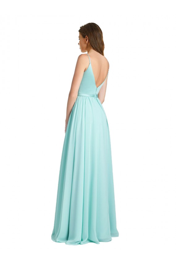 Long Waterfall Sleeveless A-Line V-Back Bridesmaid Dress Birmingham