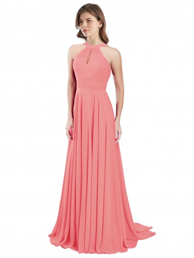 Long Watermelon Sleeveless A-Line Open Back Bridesmaid Dress / Evening Dress Birmingham