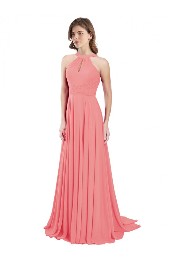 Long Watermelon Sleeveless A-Line Open Back Bridesmaid Dress / Evening Dress Birmingham