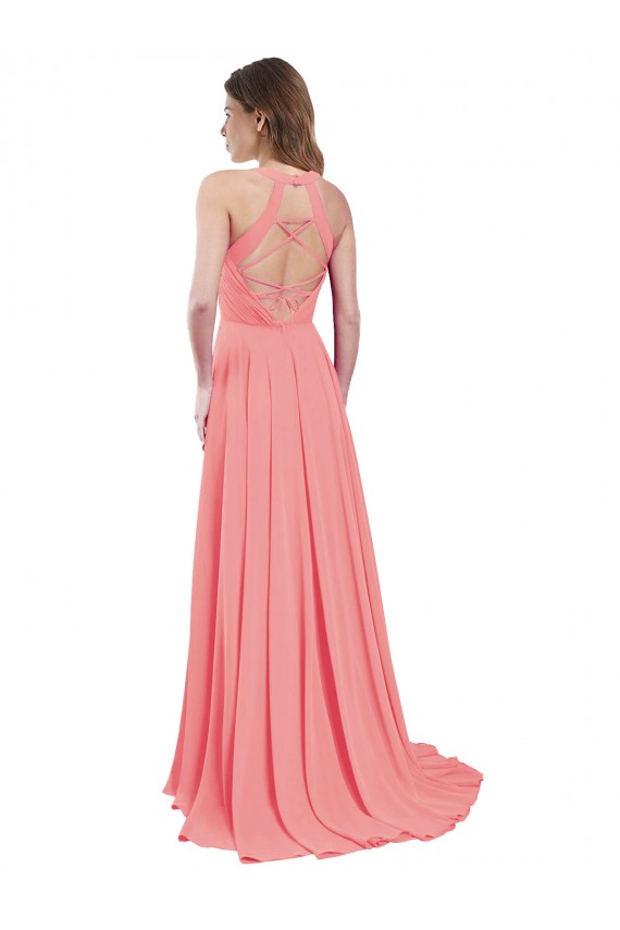 Long Watermelon Sleeveless A-Line Open Back Bridesmaid Dress / Evening Dress Birmingham