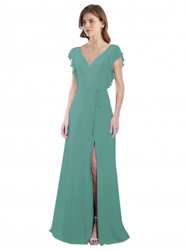 Long Icelandic Silver Cap Sleeves A-Line V-Back Formal Dress / Bridesmaid Dress Birmingham