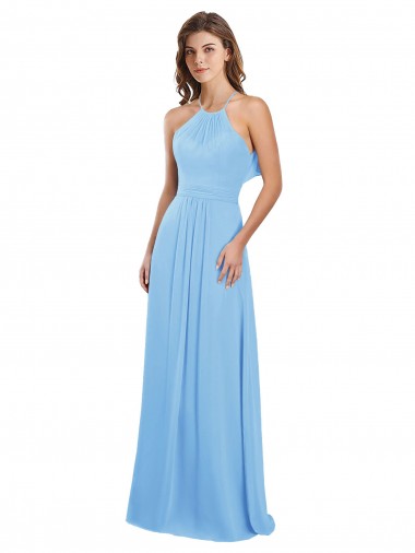 Long Periwinkle Sleeveless A-Line Keyhole Back Chiffon Bridesmaid Dress / Evening Dress Birmingham