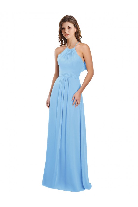 Long Periwinkle Sleeveless A-Line Keyhole Back Chiffon Bridesmaid Dress / Evening Dress Birmingham
