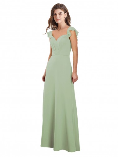Long Smoke Green Cap Sleeves A-Line Low Back Bridesmaid Dress / Formal Dress Birmingham