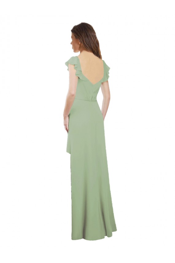 Long Smoke Green Cap Sleeves A-Line Low Back Bridesmaid Dress / Formal Dress Birmingham