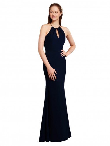 Long Dark Navy Sleeveless Mermaid Open Back Bridesmaid Dress Birmingham