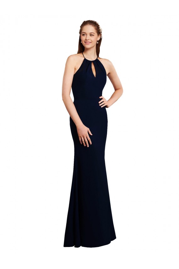 Long Dark Navy Sleeveless Mermaid Open Back Bridesmaid Dress Birmingham