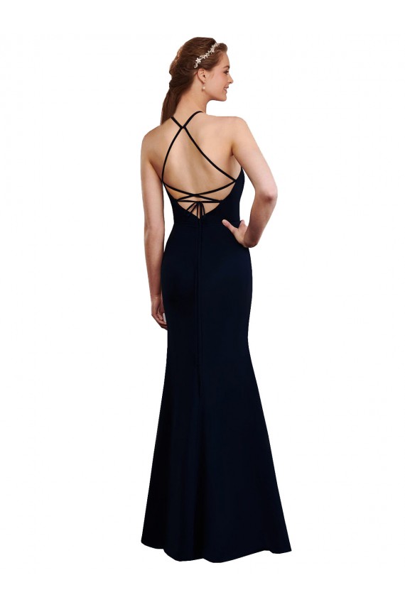 Long Dark Navy Sleeveless Mermaid Open Back Bridesmaid Dress Birmingham
