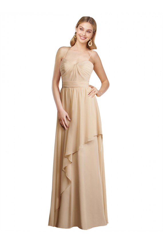 Long Champagne Sleeveless A-Line Open Back Bridesmaid Dress Birmingham