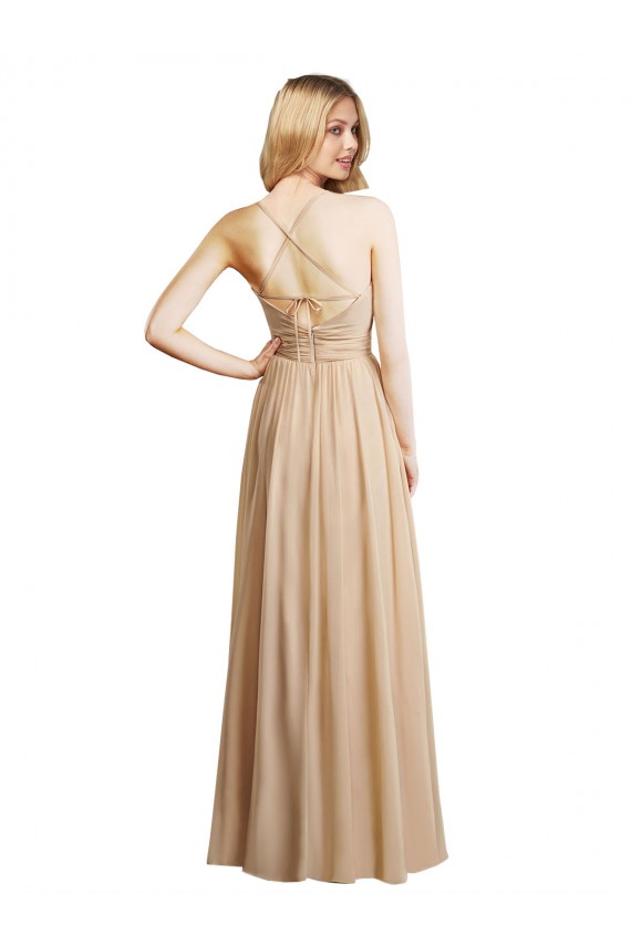 Long Champagne Sleeveless A-Line Open Back Bridesmaid Dress Birmingham