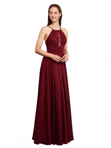 Long Burgundy Sleeveless A-Line Open Back Bridesmaid Dress / Evening Dress Birmingham