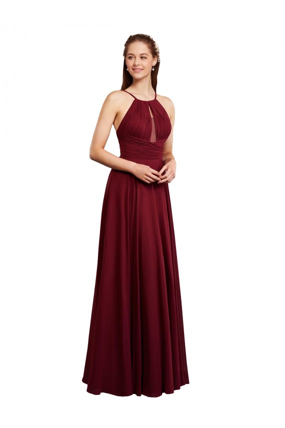 Long Burgundy Sleeveless A-Line Open Back Bridesmaid Dress / Evening Dress Birmingham