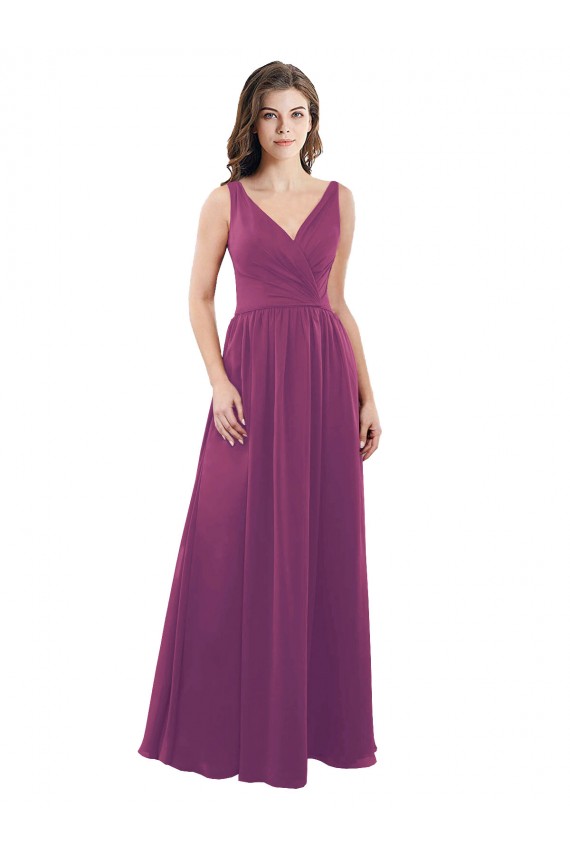 Long Wild Berry Sleeveless A-Line V-Back Bridesmaid Dress Birmingham