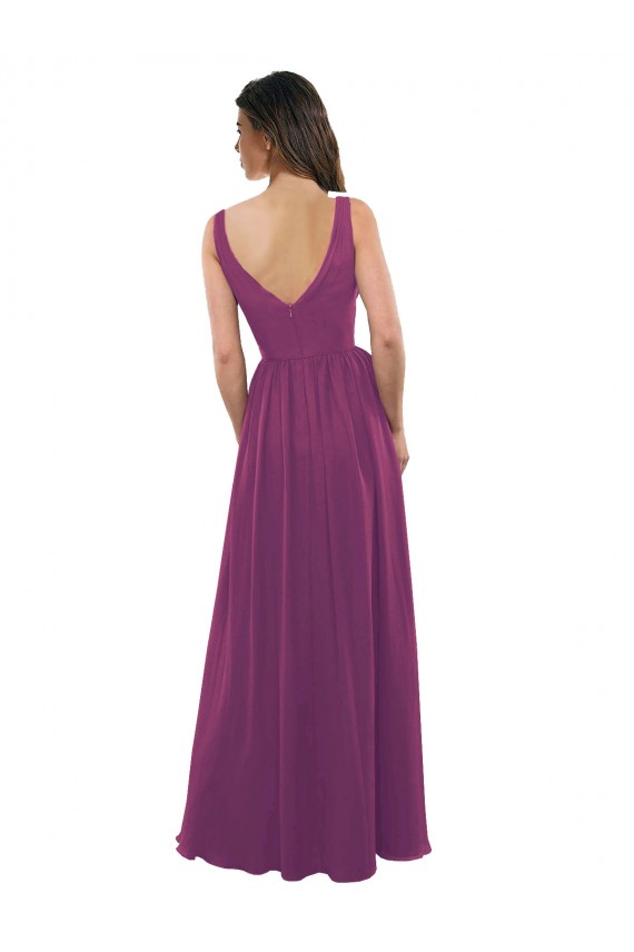 Long Wild Berry Sleeveless A-Line V-Back Bridesmaid Dress Birmingham