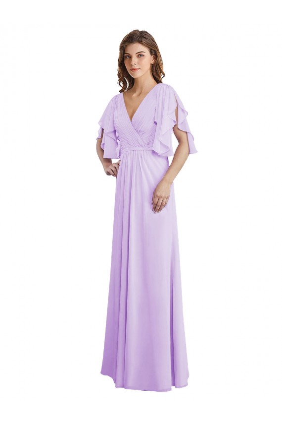 Long Lilac Split Sleeves A-Line V-Back Bridesmaid Dress Birmingham