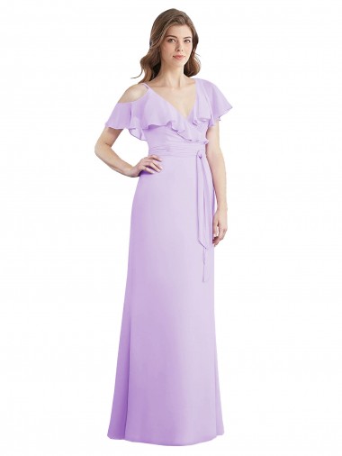 Long Lilac Cold Shoulder A-Line V-Back Bridesmaid Dresses Birmingham