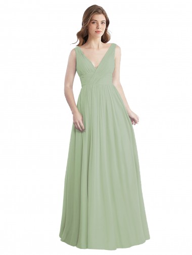 Long Smoke Green Sleeveless A-Line V-Back Formal Dress / Bridesmaid Dress Birmingham
