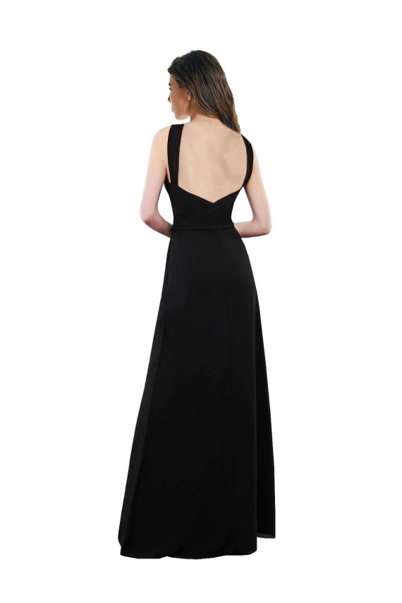 Long Black Sleeveless A-Line Open Back Bridesmaid Dress Birmingham