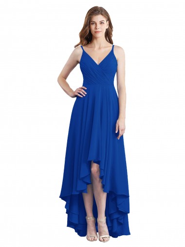 Long Royal Blue Sleeveless A-Line Open Back High Low Bridesmaid Dress Birmingham