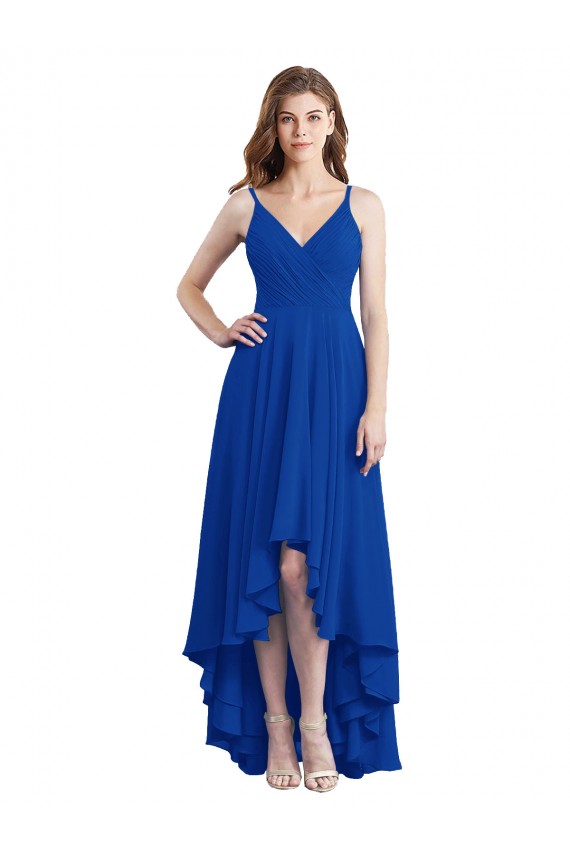 Long Royal Blue Sleeveless A-Line Open Back High Low Bridesmaid Dress Birmingham