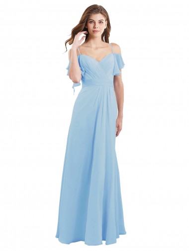 Long Light Sky Blue Cold Shoulder A-Line Low Back Bridesmaid Dress Birmingham