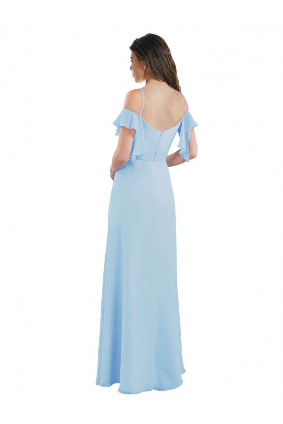 Long Light Sky Blue Cold Shoulder A-Line Low Back Bridesmaid Dress Birmingham