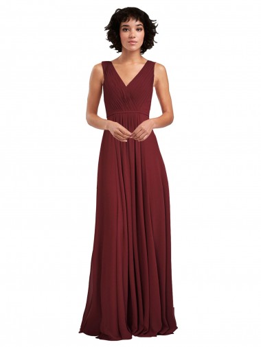 Long Burgundy Sleeveless A-Line V-Back Bridesmaid Dress Birmingham