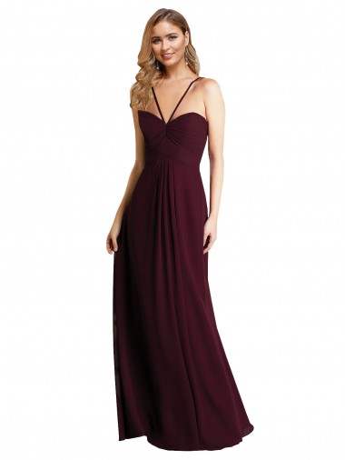 Long Burgundy Gold Sleeveless A-Line Keyhole Back Wedding Party Dress Birmingham