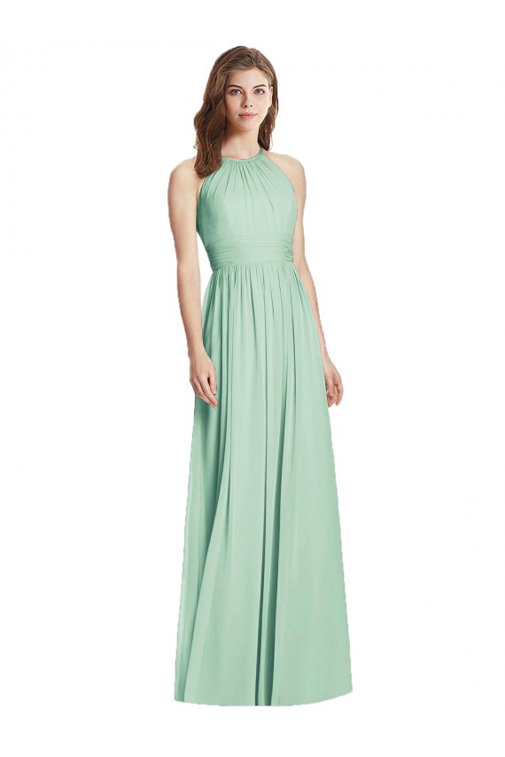 Long Mint Green Sleeveless A-Line Open Back Semi Formal Evening Dress / Bridesmaid Dress Birmingham