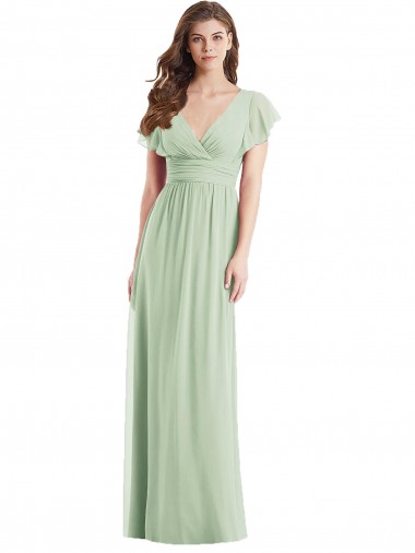 Long Sage Flutter Sleeves Trumpet Open Back Bridesmaid Dress Birmingham