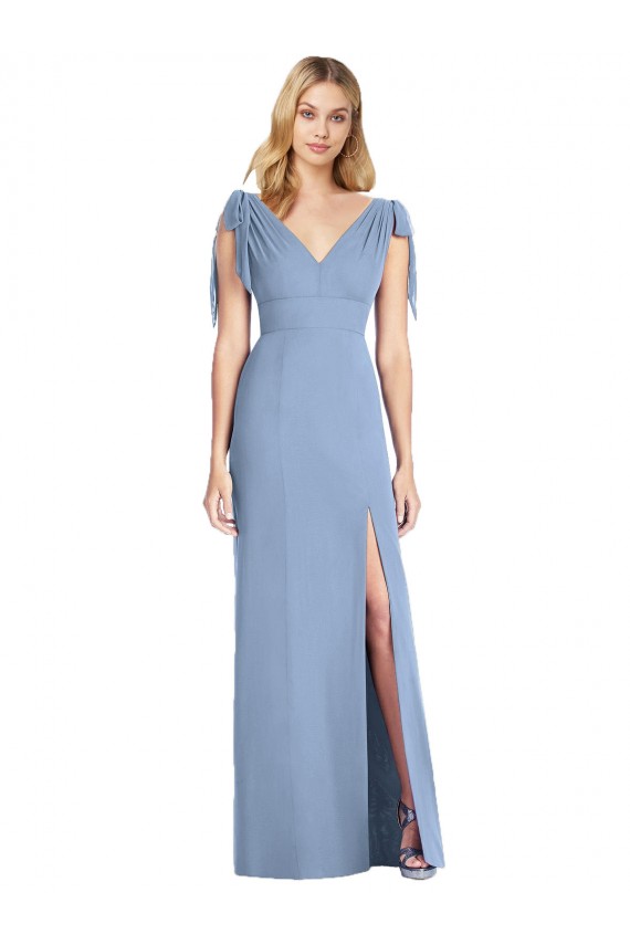 Long Dusty Blue Sleeveless Mermaid V-Back Bridesmaid Dress Birmingham