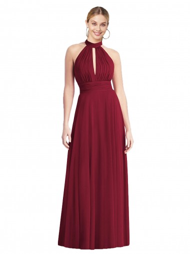 Long Burgundy Sleeveless A-Line Open Back Soft Chiffon Semi Formal Evening Dress / Bridesmaid Dress Birmingham