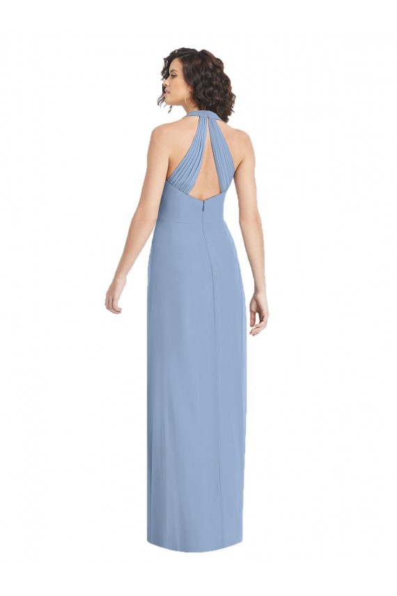 Long Dusty Blue Sleeveless Trumpet Open Back Formal Evening Gown / Bridesmaid Dress Birmingham