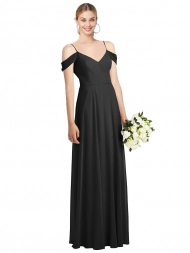 Long Black Cold Shoulder A-Line Semi Formal Evening Dress / Bridesmaid Dress Birmingham