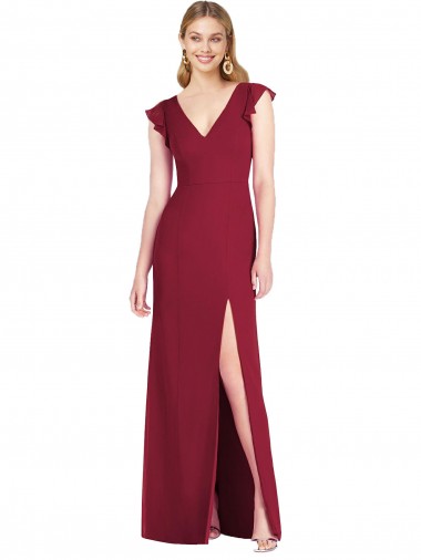 Long Burgundy Ruffle Sleeves Mermaid Tie Back Bridesmaid Dress Birmingham