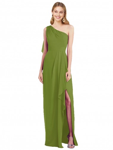 Long Olive Green Sleeveless Trumpet Draped Front Slit Bridesmaid Dress Birmingham