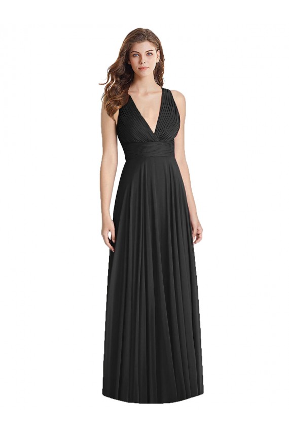 Long Black Sleeveless A-Line Open Back Soft Chiffon Bridesmaid Dress Birmingham
