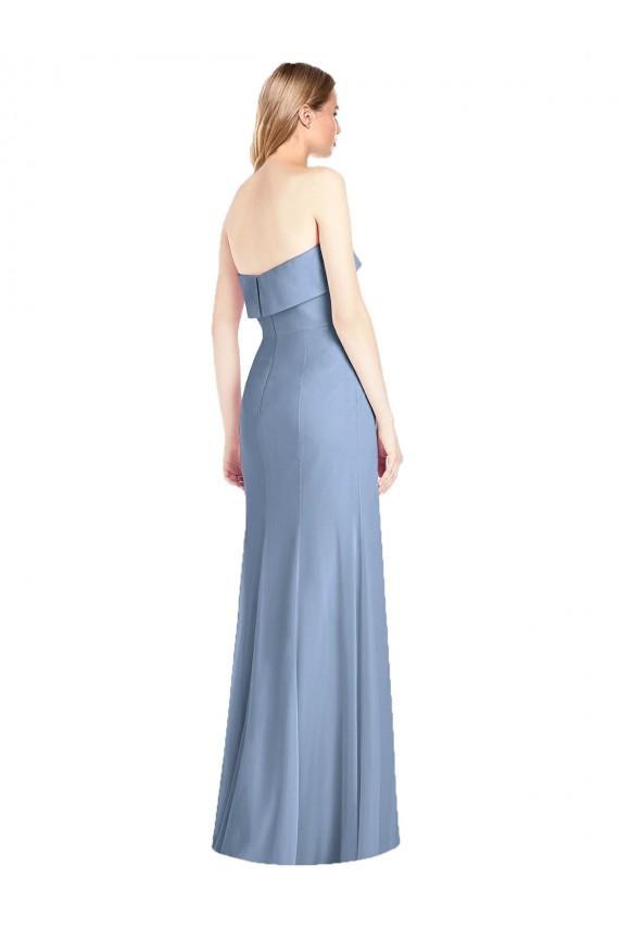Long Dusty Blue Sleeveless Trumpet Side Slit Bridesmaid Dress Birmingham
