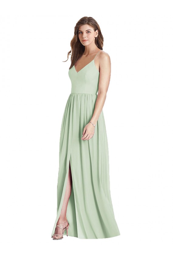 Long Sage Sleeveless A-Line Open Back Semi Formal Evening Dress / Bridesmaid Dress Birmingham
