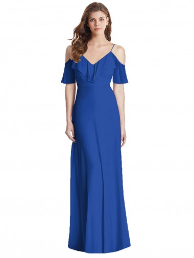 Long Royal Blue Cold Shoulder Trumpet V-Back Semi Formal Evening Dress / Bridesmaid Dress Birmingham