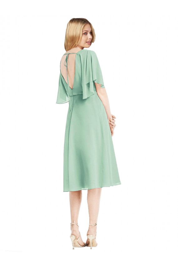 Knee Length Mint Green Flutter Sleeves A-Line Tie Back Bridesmaid Dress Birmingham
