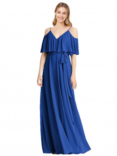 Long Royal Blue Cold Shoulder A-Line Bridesmaid Dress Birmingham