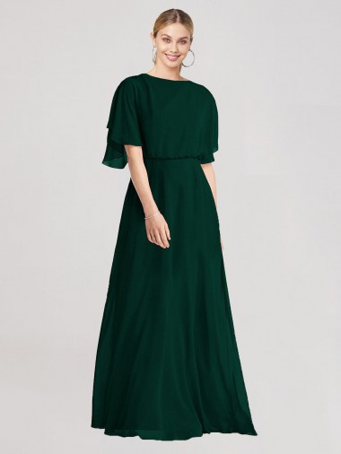 Long Ever Green Flutter Sleeves A-Line Tie Back Bridesmaid Dress Birmingham