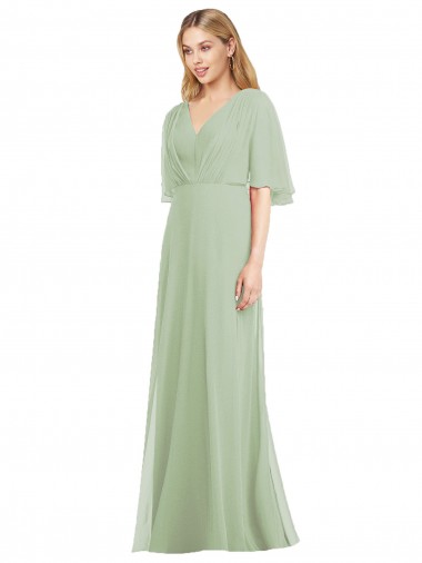 Long Smoke Green Flutter Sleeves Trumpet Bridesmaid Dress Birmingham