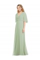 Long Smoke Green Flutter Sleeves Trumpet Bridesmaid Dress Birmingham